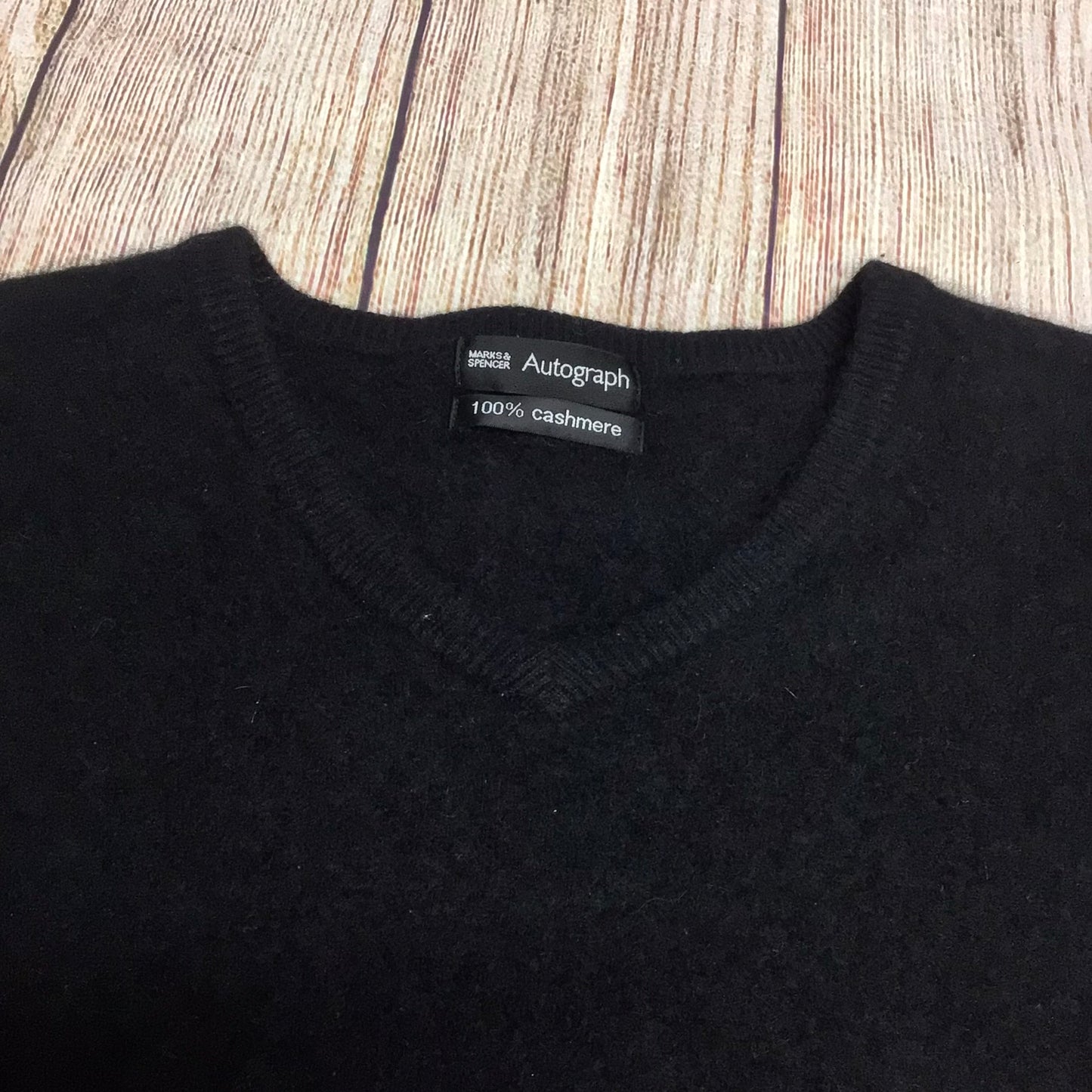 M&S Autograph Black V Neck Jumper 100% Cashmere Size XL