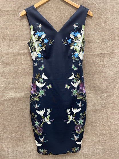 Ted Baker Navy Blue Floral Sleeveless Shift Dress Size 1 UK 8