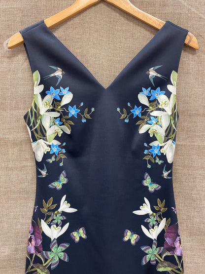 Ted Baker Navy Blue Floral Sleeveless Shift Dress Size 1 UK 8