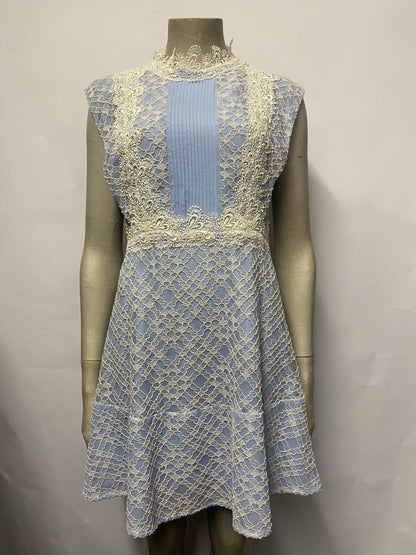 Sandro Peaches Blue Lace A-Line Mini Dress Medium