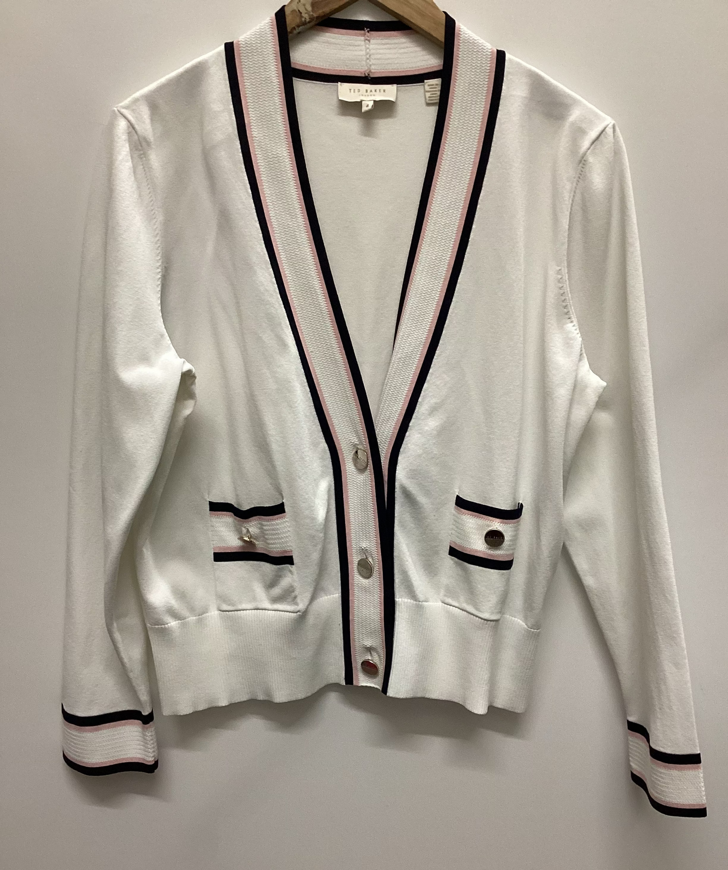 Ted Baker White Pink and Black Stripe Cardigan Size 4 (14)