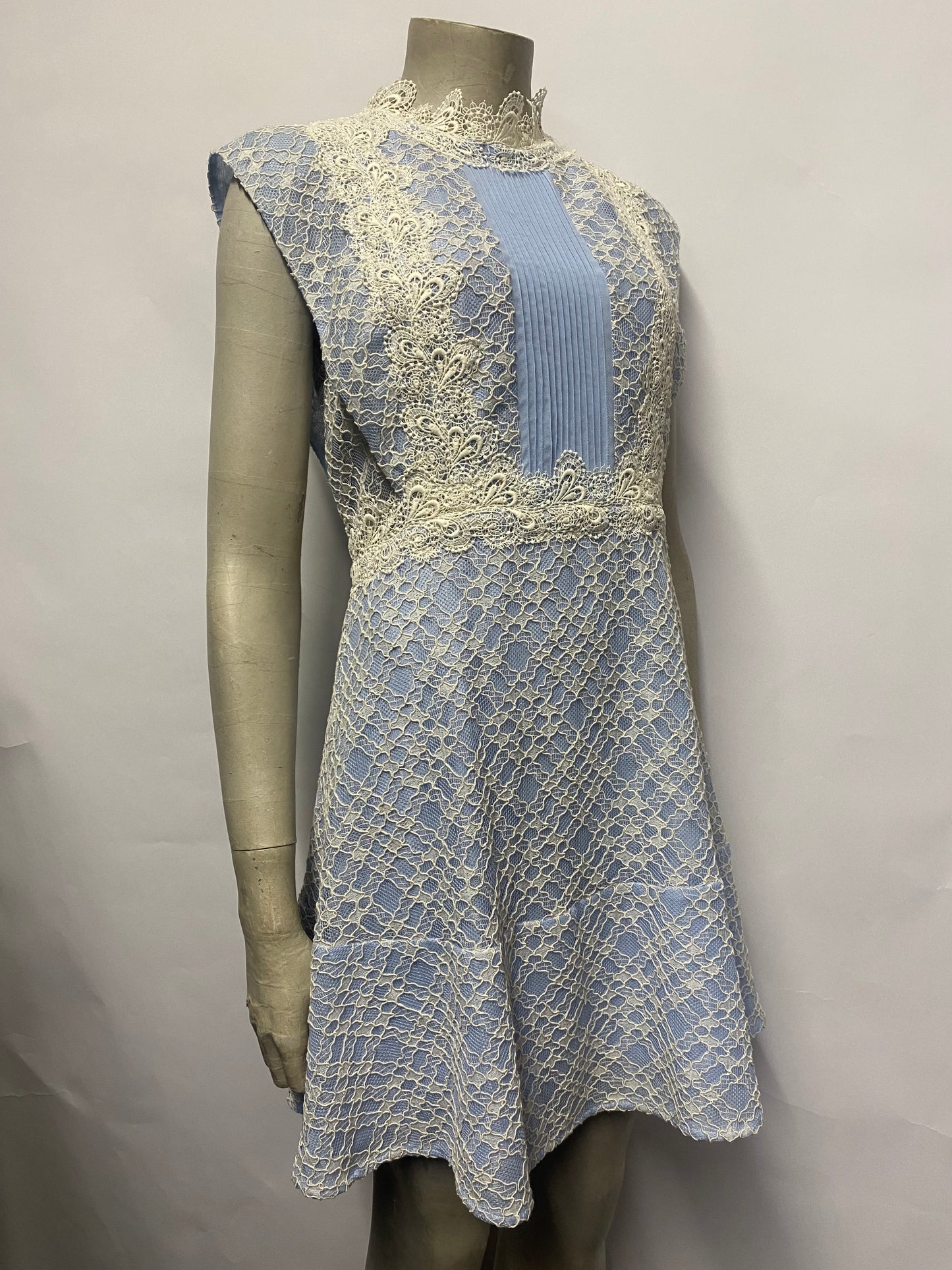 Sandro Peaches Blue Lace A-Line Mini Dress Medium