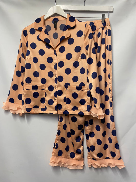 Y.A.S Pink and Blue Satin Polka Dot Set XS