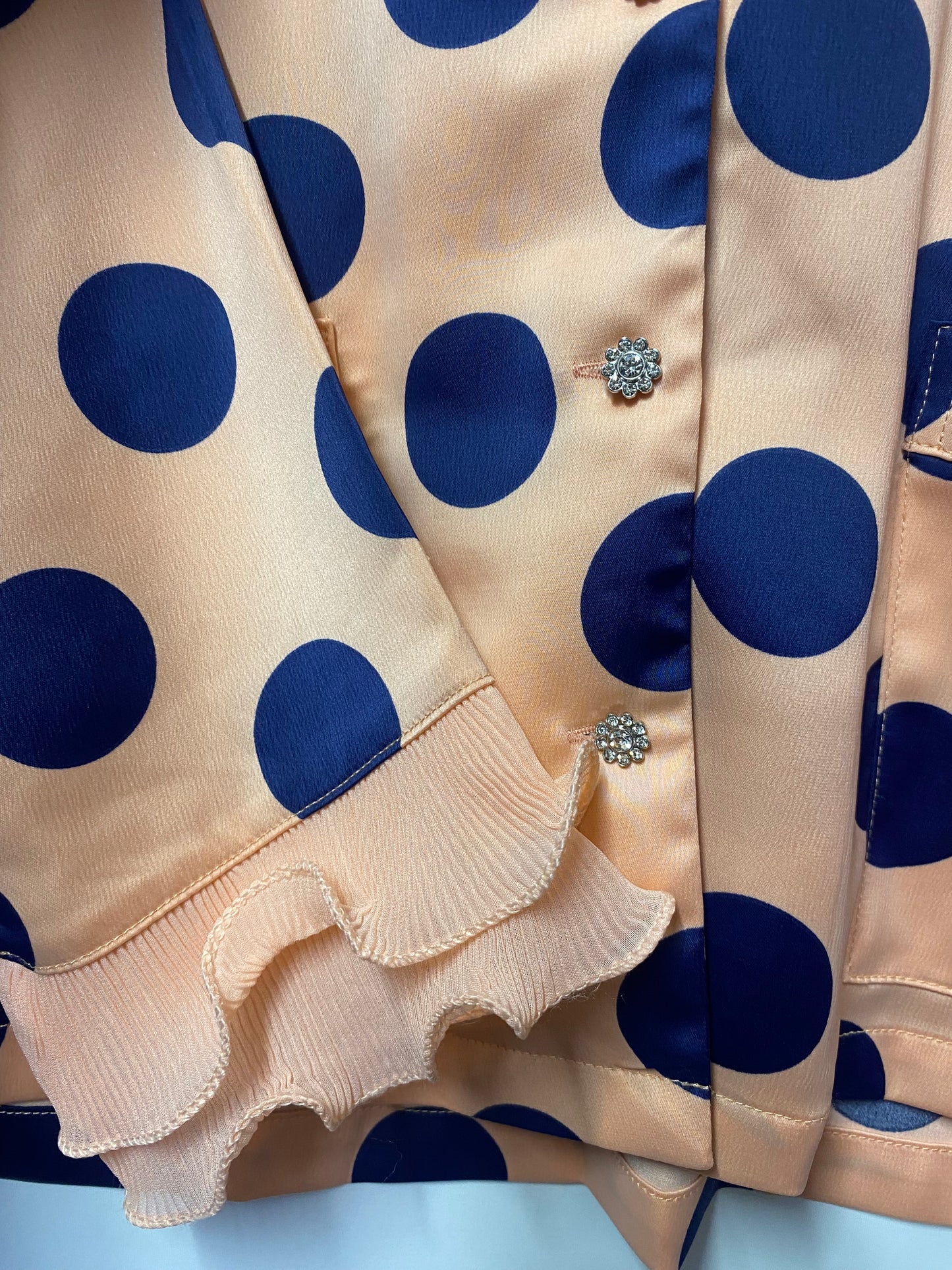 Y.A.S Pink and Blue Satin Polka Dot Set XS