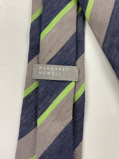 Margaret Howell Blue, Grey and Green Striped Silk Tie