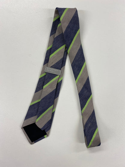 Margaret Howell Blue, Grey and Green Striped Silk Tie