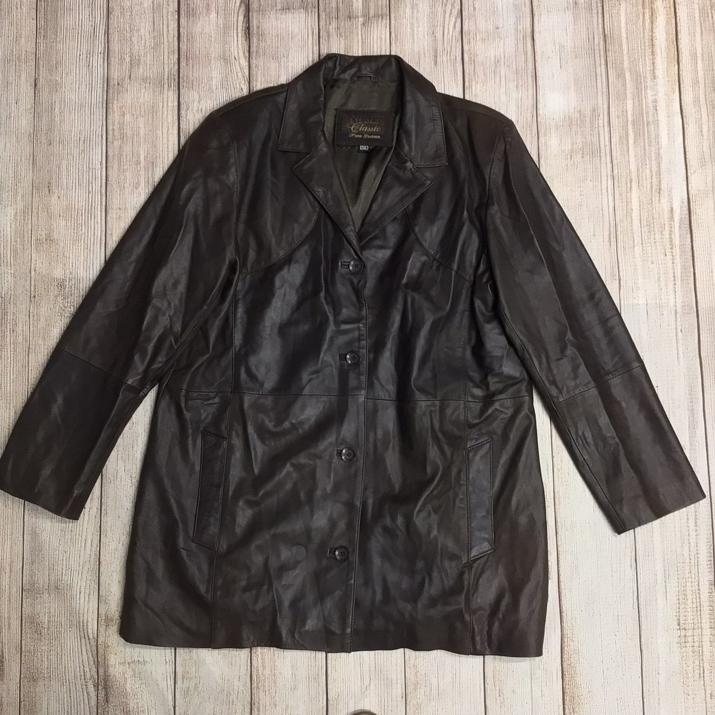 Noble Classic Brown Pure Leather Coat Size 2XL