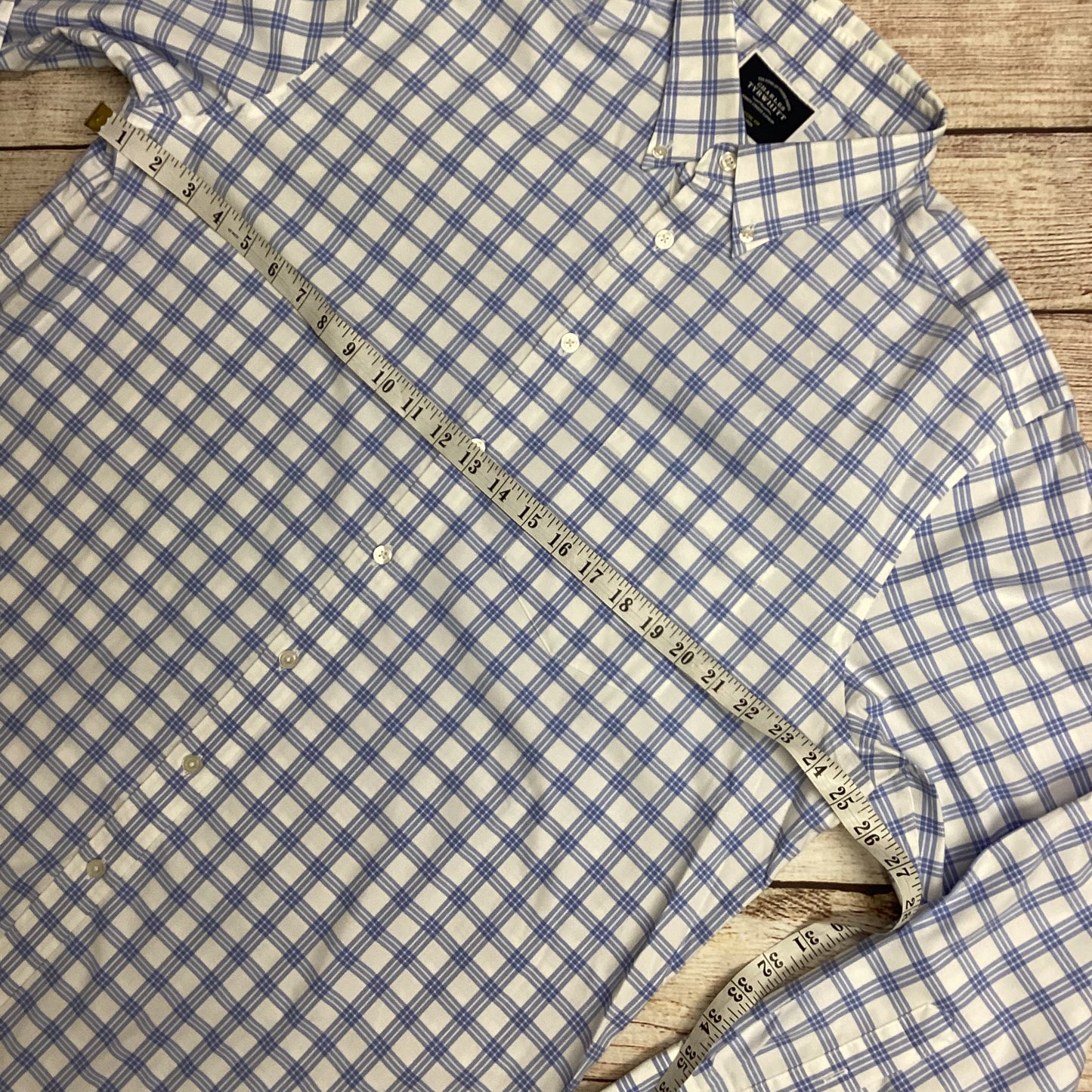 Charles Tyrwhitt Blue White Check Cotton Shirt Size XL