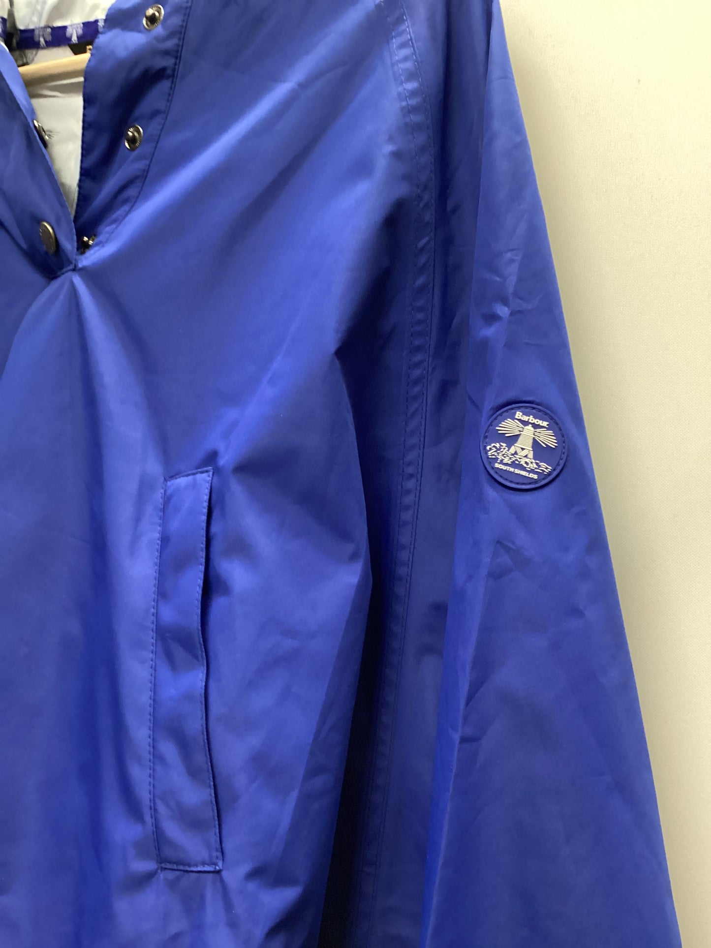 Barbour Beacon Tidewater Packaway Blue Rain Poncho with Hoodie and Pockets