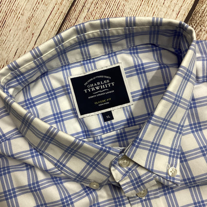 Charles Tyrwhitt Blue White Check Cotton Shirt Size XL