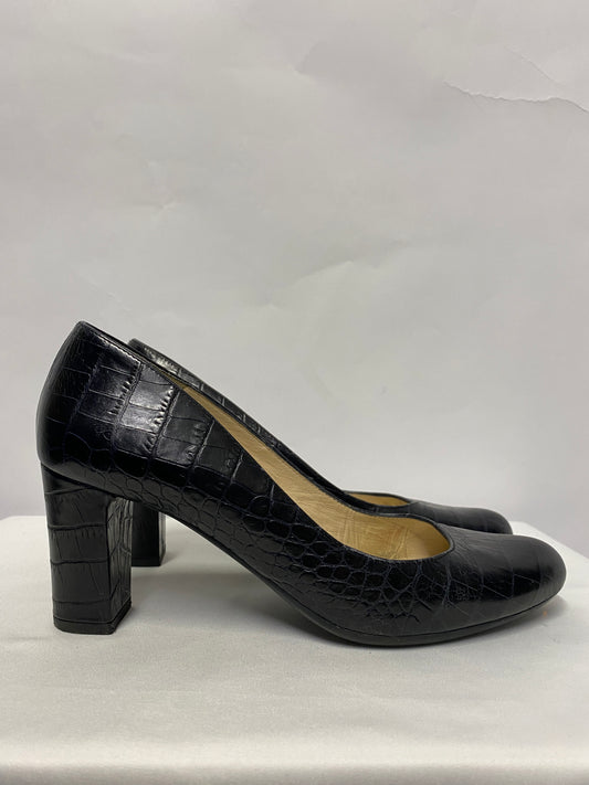 L.K. Bennett Black Faux Crocodile Leather Round Toe Heels 8