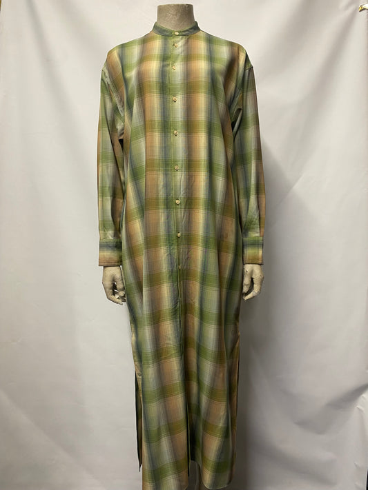 Auralee Green and Brown Chequered Shirt Midi Dress M/L