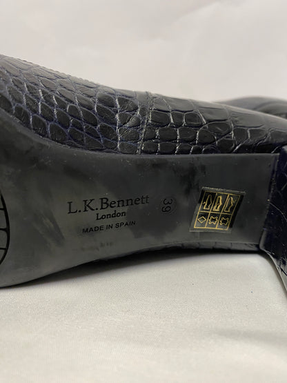 L.K. Bennett Black Faux Crocodile Leather Round Toe Heels 8