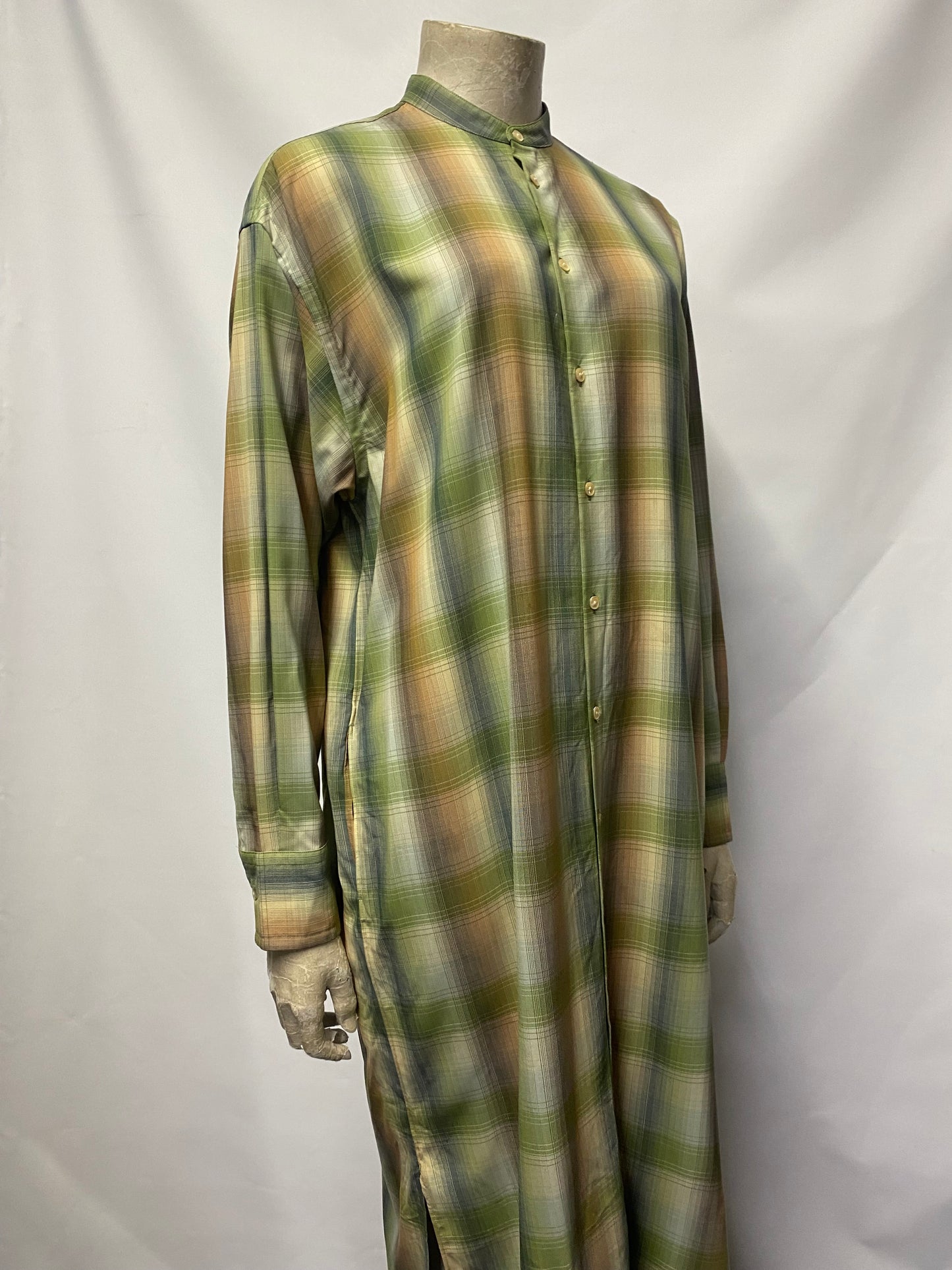 Auralee Green and Brown Chequered Shirt Midi Dress M/L