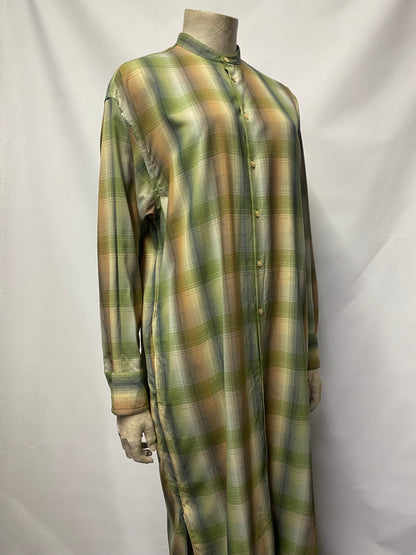 Auralee Green and Brown Chequered Shirt Midi Dress M/L