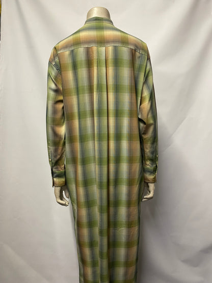 Auralee Green and Brown Chequered Shirt Midi Dress M/L