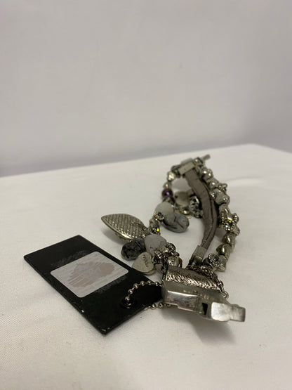 Otazu Silver  Metal and Crystal Three Band Bracelet