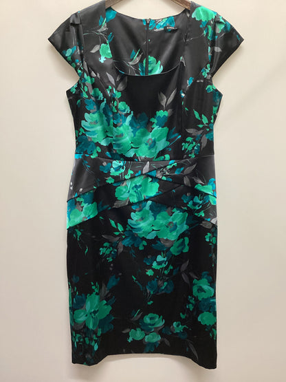 Roman Black Satin Dress with Green Florals Size 14