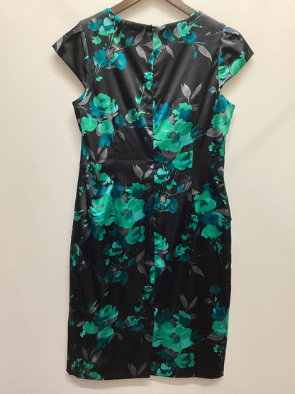 Roman Black Satin Dress with Green Florals Size 14