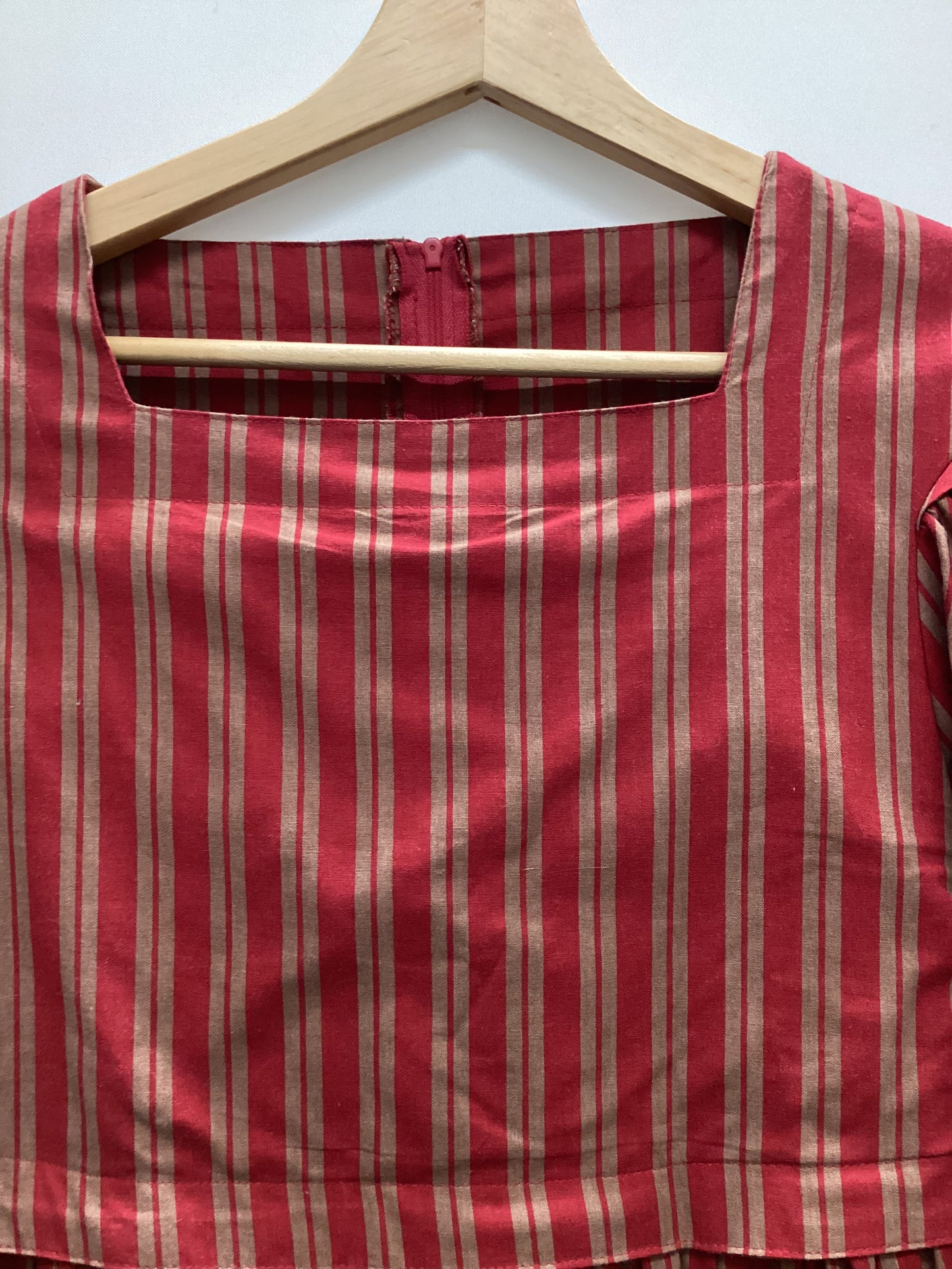 Vintage Laura Ashley 100% Cotton Red Striped Dress with Pockets Size 10