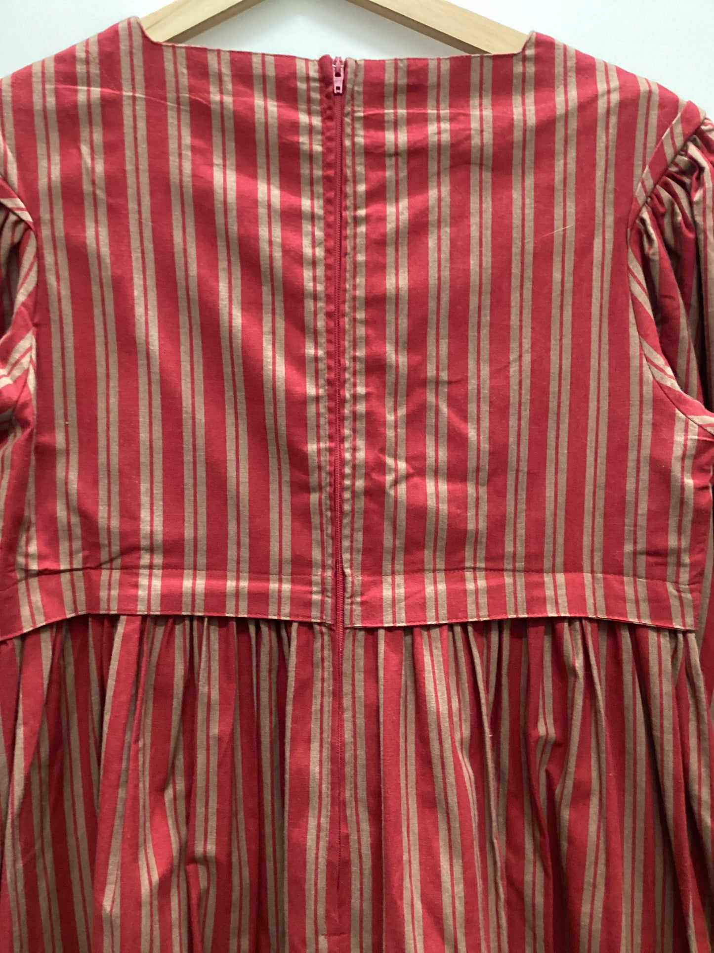 Vintage Laura Ashley 100% Cotton Red Striped Dress with Pockets Size 10