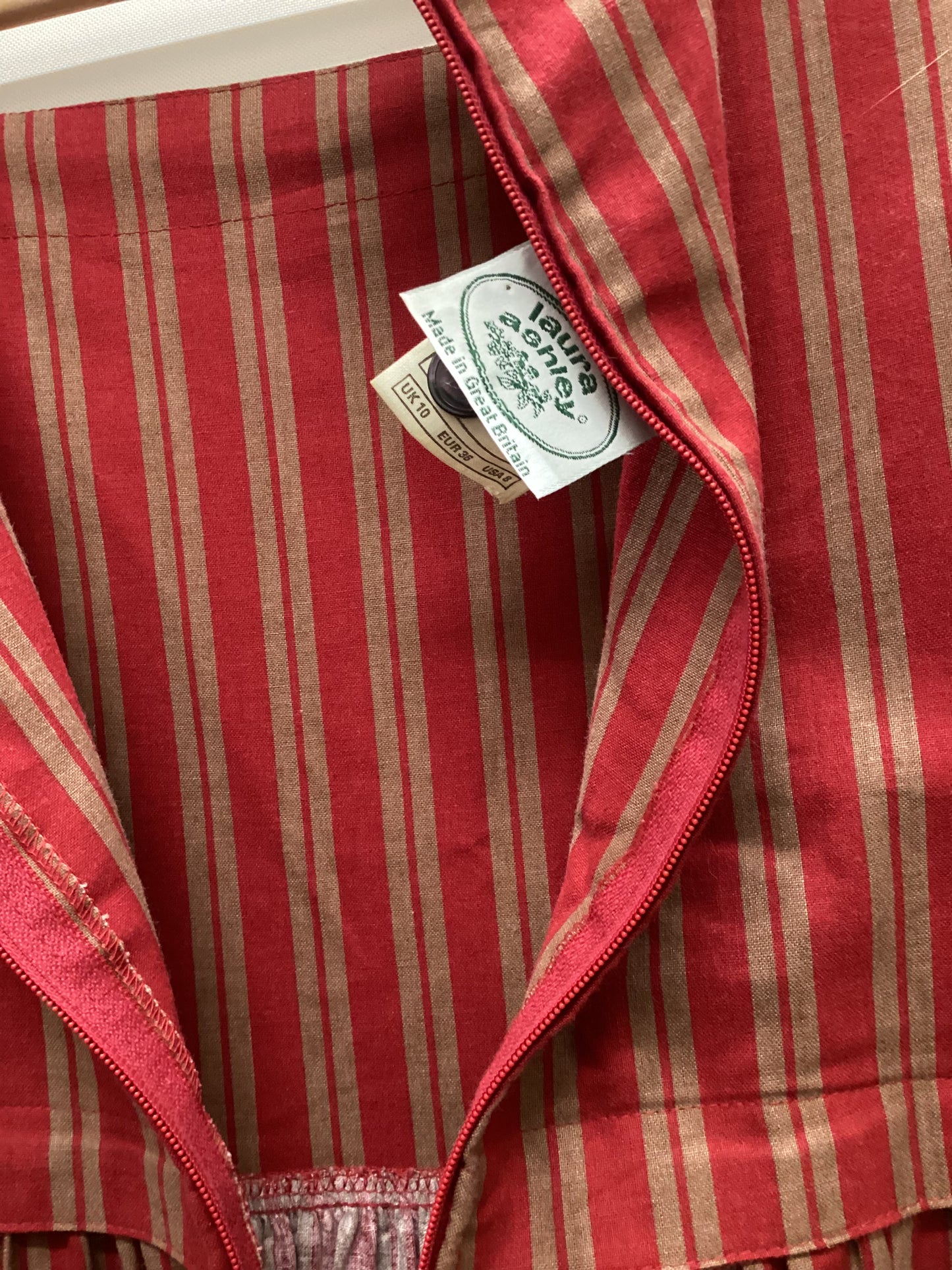 Vintage Laura Ashley 100% Cotton Red Striped Dress with Pockets Size 10