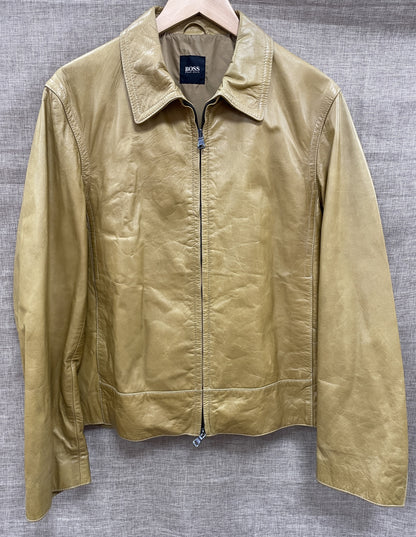 Hugo Boss Ochre Yellow Leather Jacket Size 50