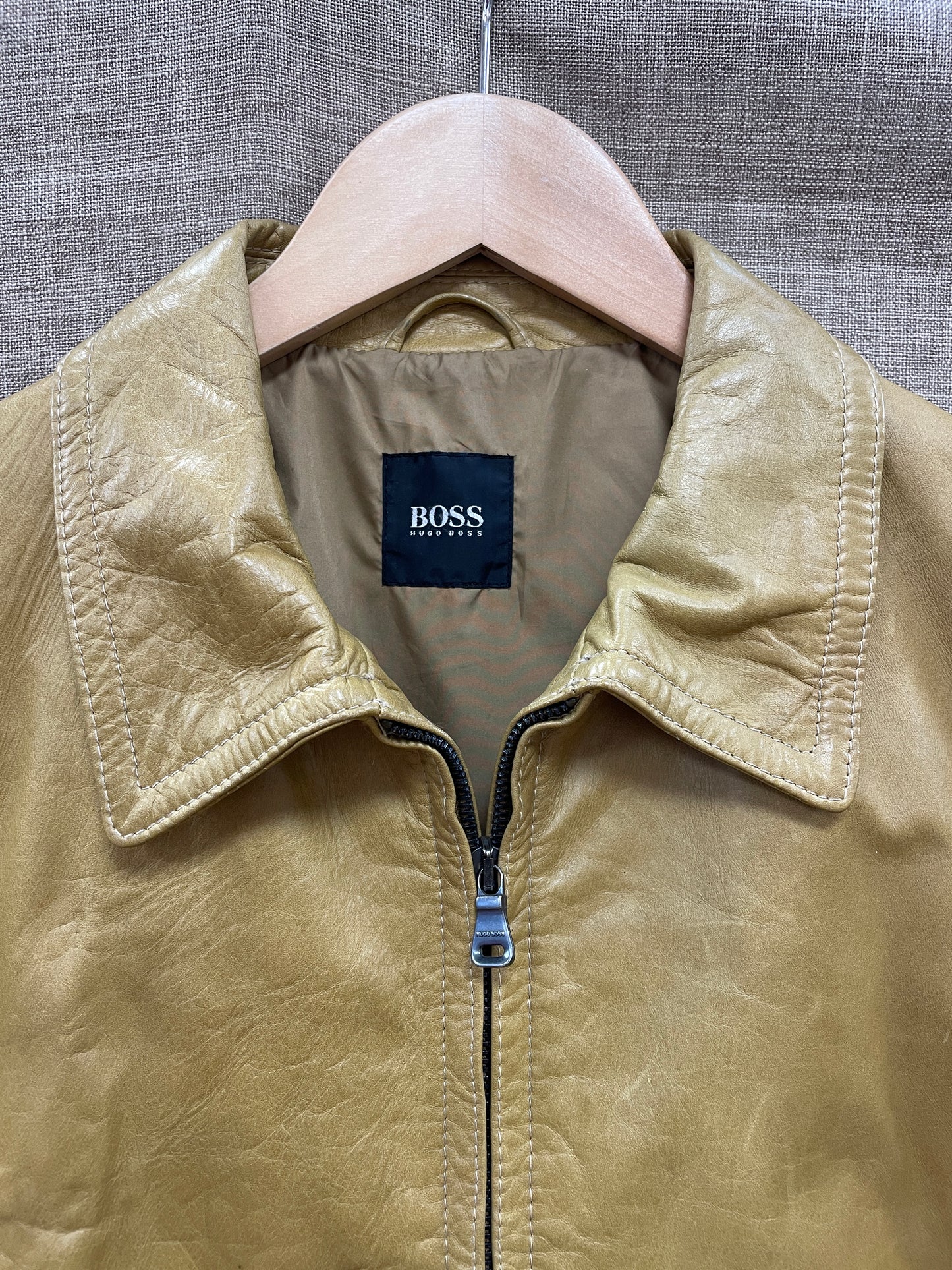 Hugo Boss Ochre Yellow Leather Jacket Size 50