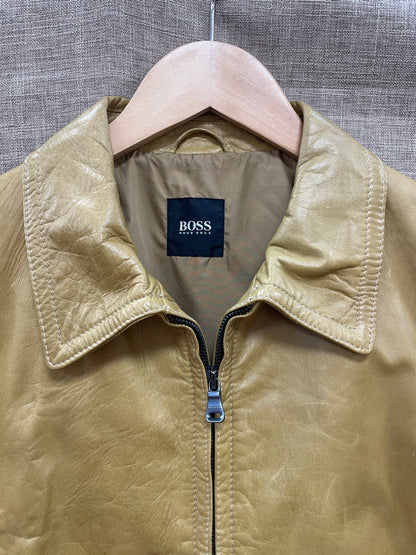 Hugo Boss Ochre Yellow Leather Jacket Size 50