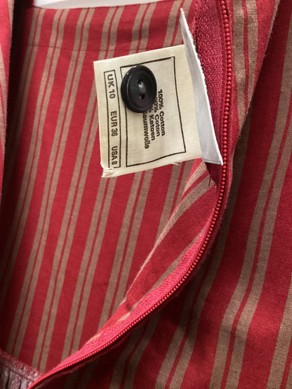 Vintage Laura Ashley 100% Cotton Red Striped Dress with Pockets Size 10