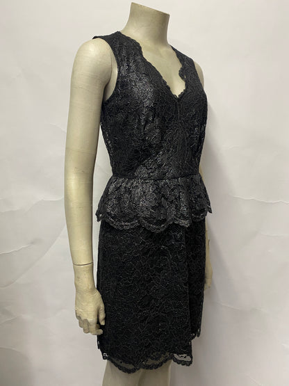 DKNY Black Metallic Lace Peplum Dress 6