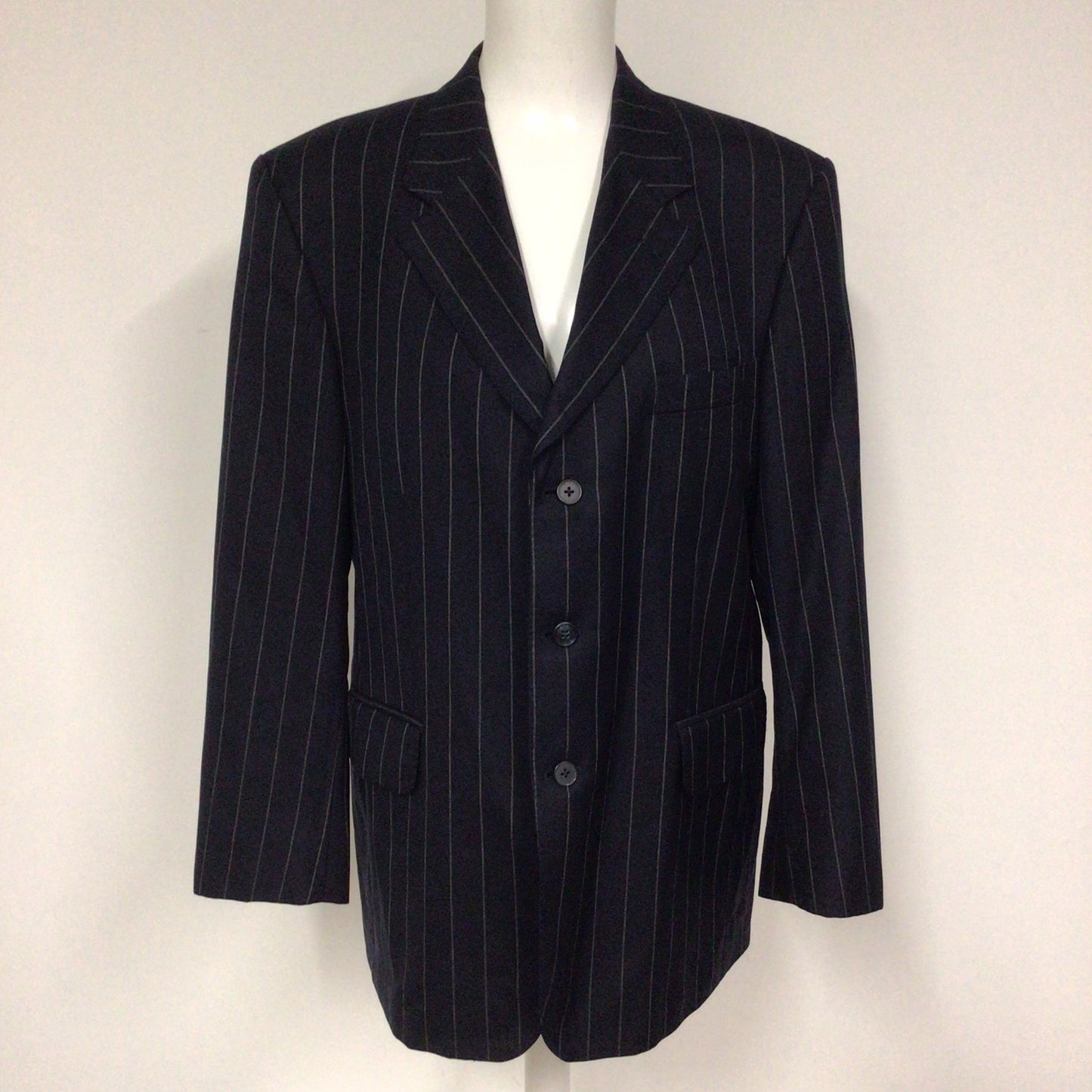 Crombie Blue Wool & Cashmere Striped Blazer Jacket Size 42S