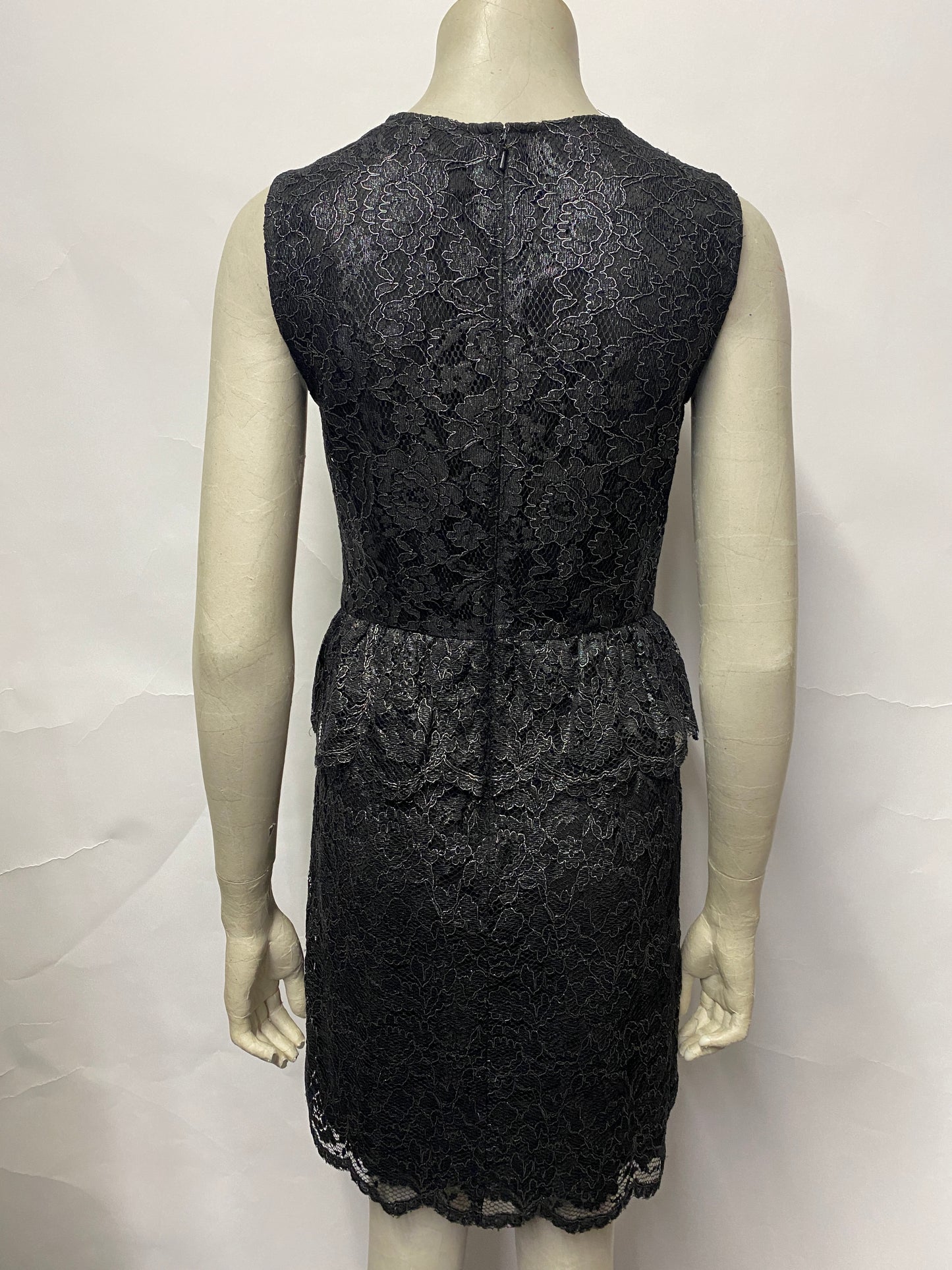 DKNY Black Metallic Lace Peplum Dress 6