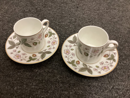 Two Wedgwood Strawberry Hill Espresso Coffee Cups and Saucers - Bone China