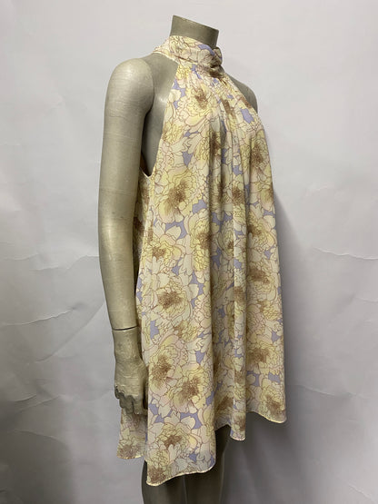 Badgley Mischka Yellow and Lilac Pastel Floral Halter Neck Dress 12