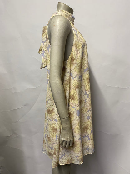 Badgley Mischka Yellow and Lilac Pastel Floral Halter Neck Dress 12