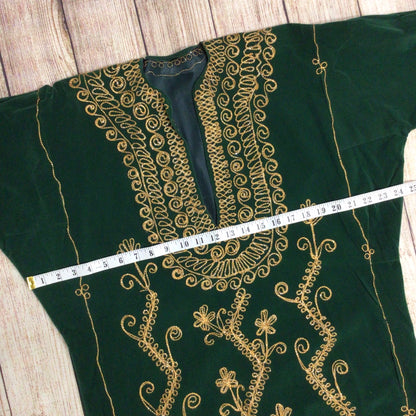 Green Velvet Full Length Indian Kaftan w/Gold Thread Embroidery Ch48" (approx.)