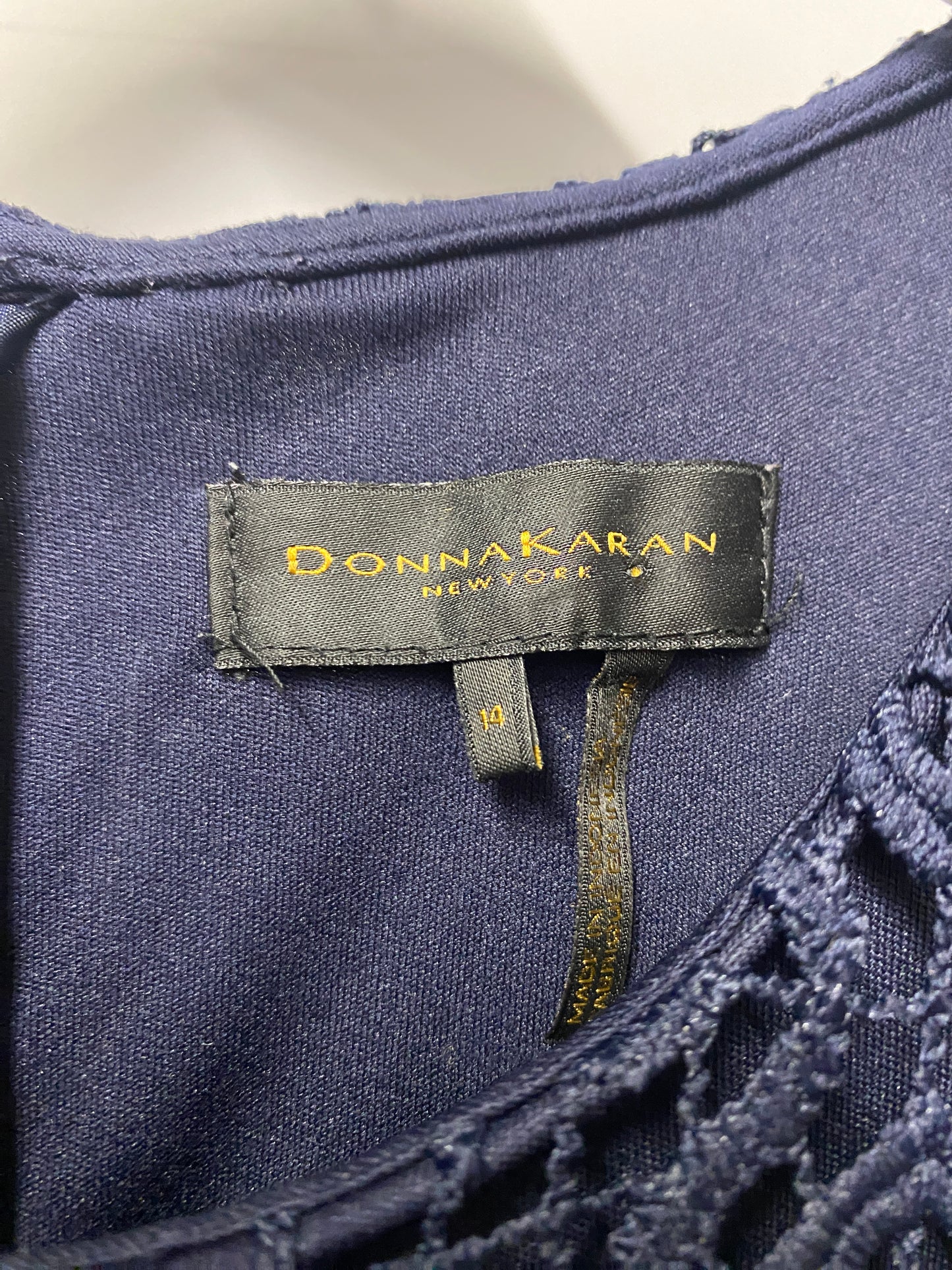Donna Karen Navy Lace Overlay Midi Shift Dress 14