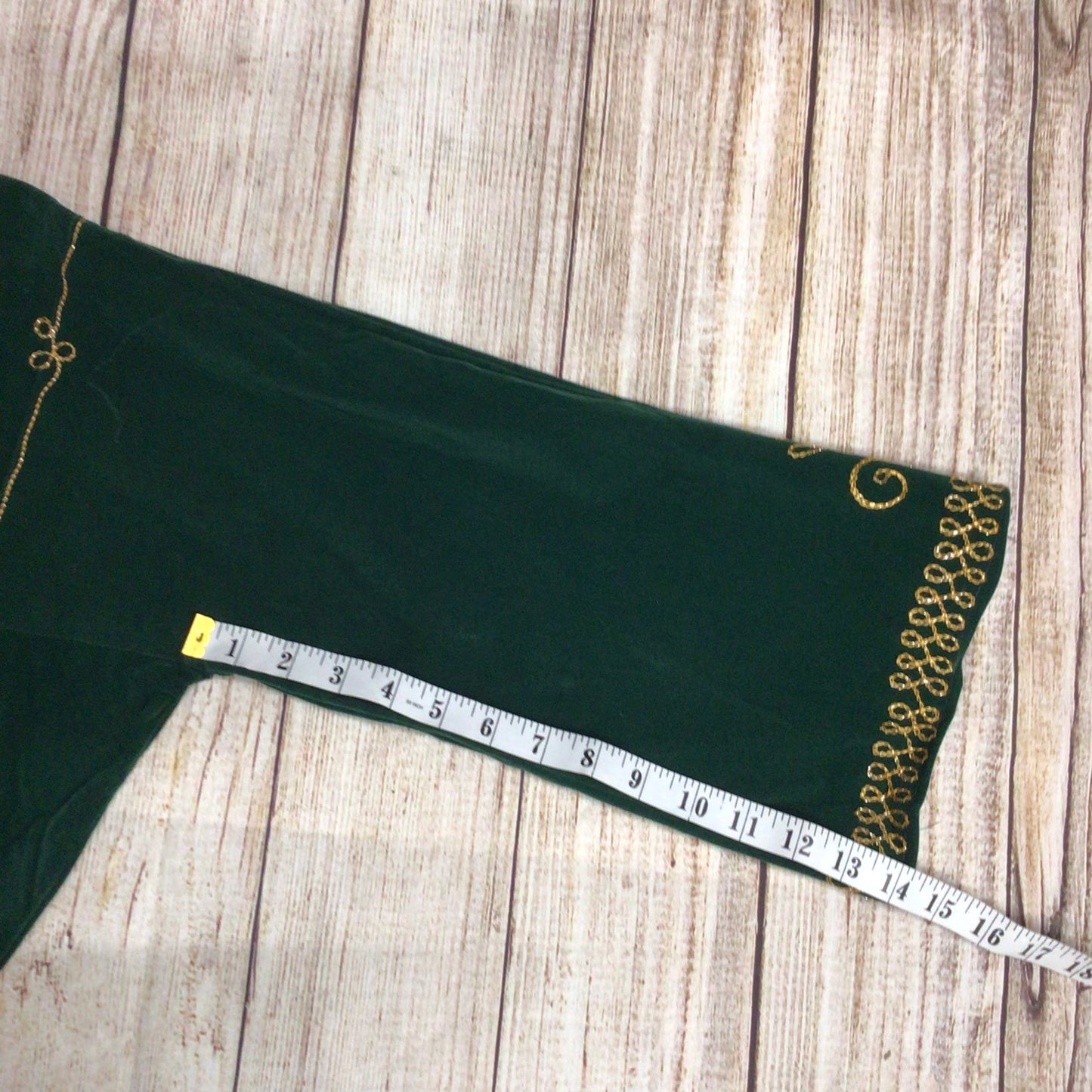 Green Velvet Full Length Indian Kaftan w/Gold Thread Embroidery Ch48" (approx.)