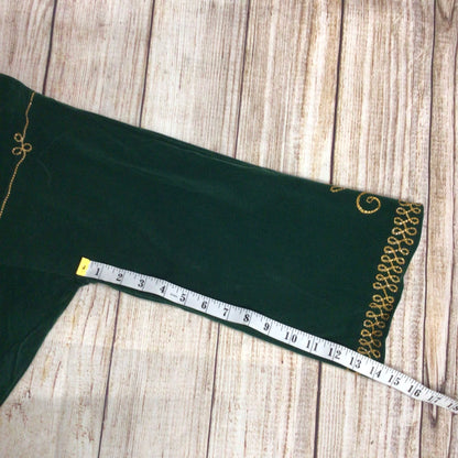 Green Velvet Full Length Indian Kaftan w/Gold Thread Embroidery Ch48" (approx.)