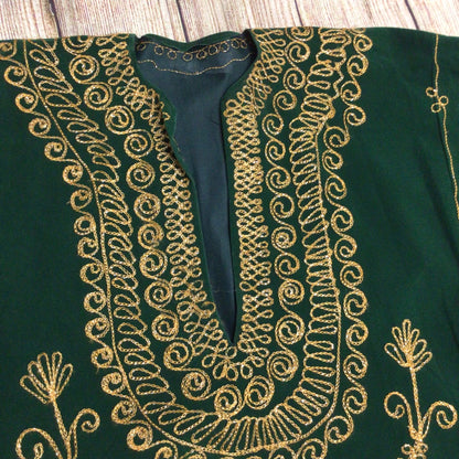 Green Velvet Full Length Indian Kaftan w/Gold Thread Embroidery Ch48" (approx.)