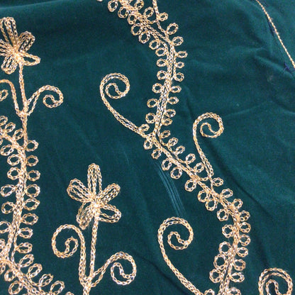 Green Velvet Full Length Indian Kaftan w/Gold Thread Embroidery Ch48" (approx.)