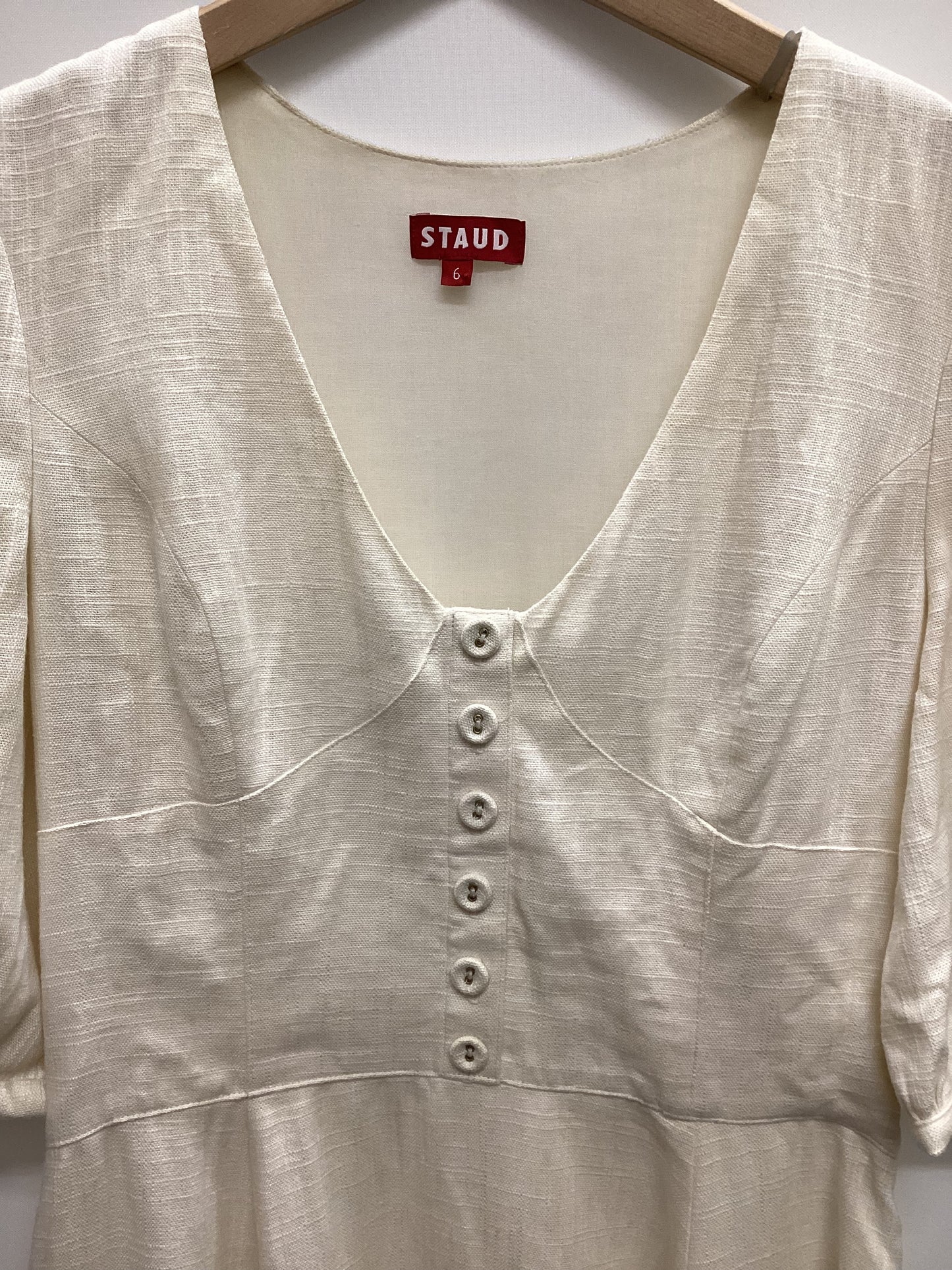 STAUD Linen Blend White Dress Size 6