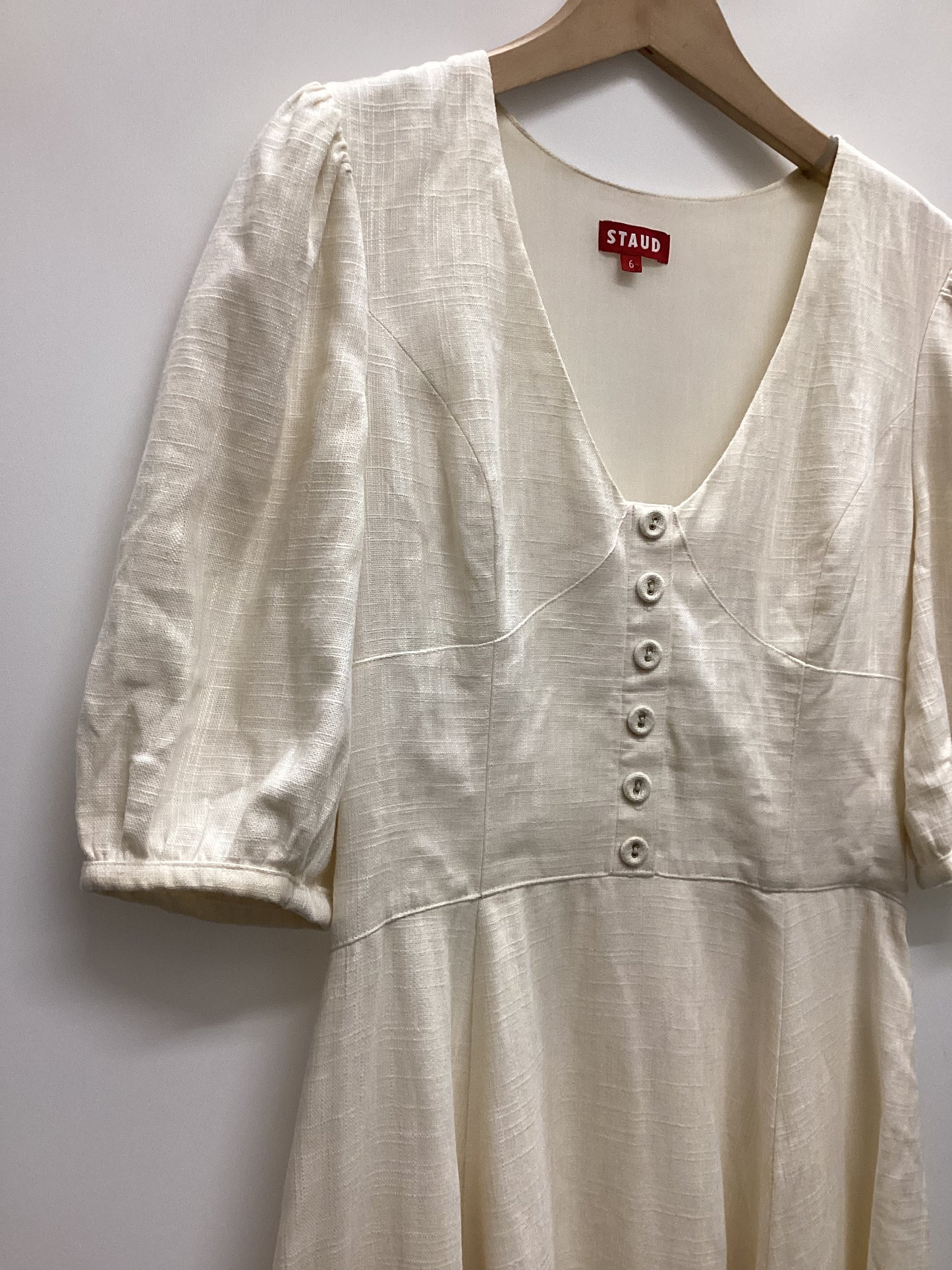 STAUD Linen Blend White Dress Size 6