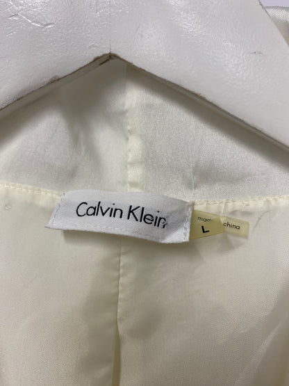 Calvin Klein Cream Shiny Double Breasted Blazer Large
