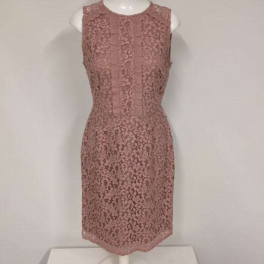 BNWT Warehouse Pink Lace Knee Length Lined Dress w/Ruffle Detail RRP £30 Size 12