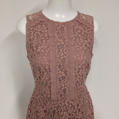 BNWT Warehouse Pink Lace Knee Length Lined Dress w/Ruffle Detail RRP £30 Size 12