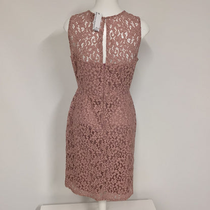 BNWT Warehouse Pink Lace Knee Length Lined Dress w/Ruffle Detail RRP £30 Size 12