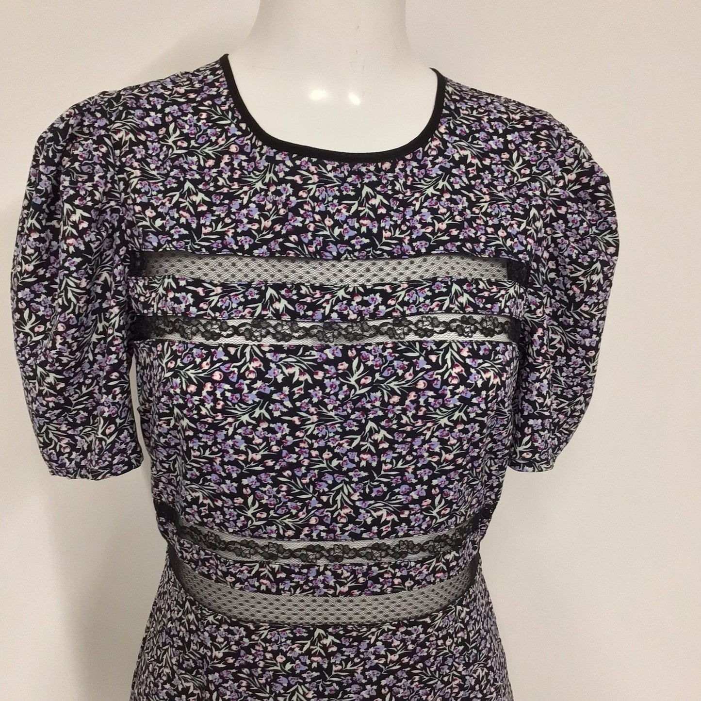 BNWT Urban Outfitters Purple & Black Floral Dress w/Cut Out Lace RRP £56 Size M