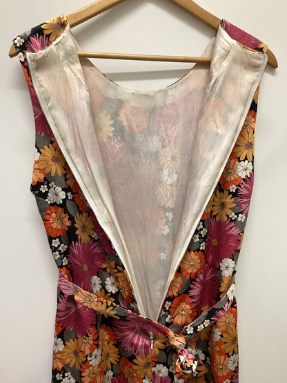 Vintage Vibrant Pink and Orange Florals Dress